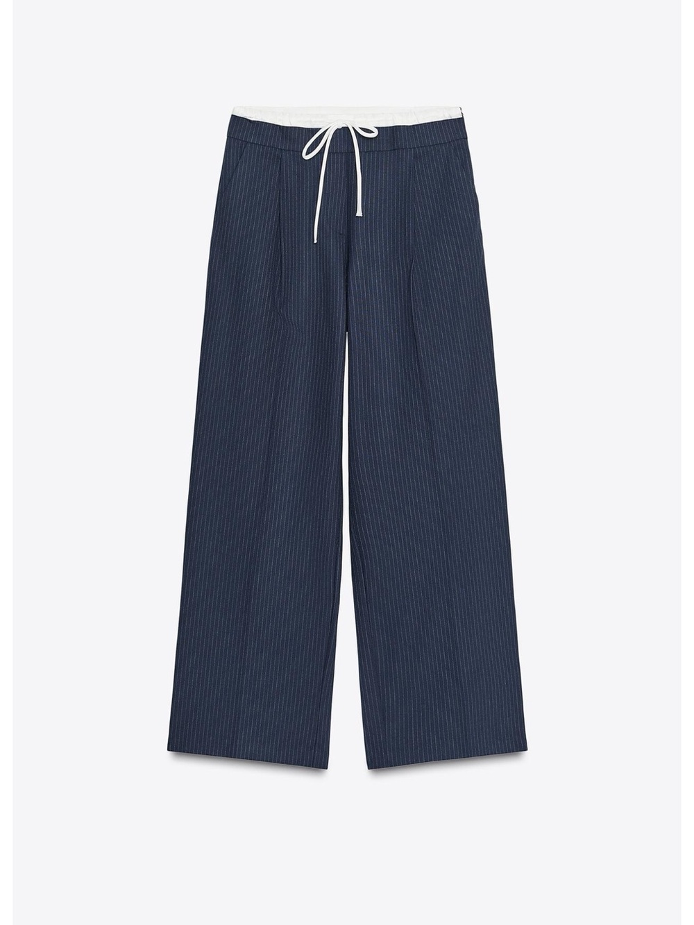 Zara double waistband wide leg pant XS navy pinstripes